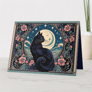 Mystical Black Cat Art Nouveau Karte