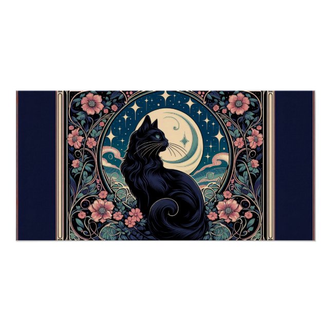 Mystical Black Cat Art Nouveau Poster (Vorderseite)