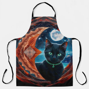 Mystical Black Cat Celestial Mandala Schürze