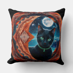 Mystical Black Cat Celestial Mandala Throw Kissen