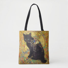 Mystical Black Cat in Golden Nihonga