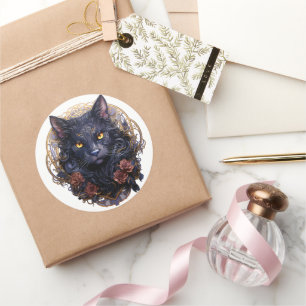 Mystical Black Cat Runder Aufkleber
