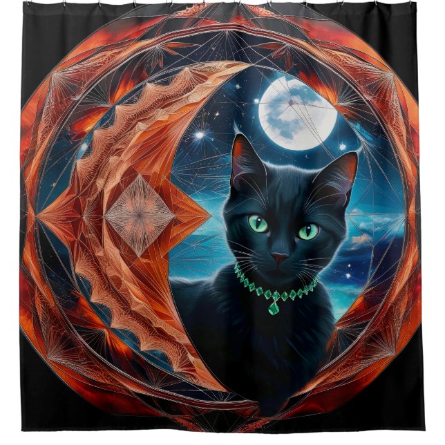 Mystical Black Celestial Mandala Duschvorhang (Vorderseite)