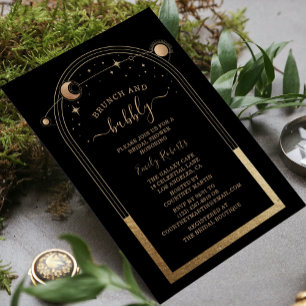 Mystical Black Gold Celestial Brautparty Einladung