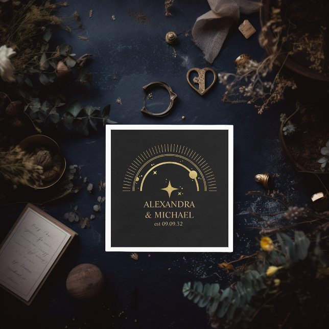 Mystical Black Gold Celestial Galaxy Wedding Serviette (Von Creator hochgeladen)