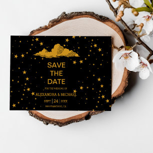 Mystical Black Gold Celestial Stars Hochzeit Save The Date