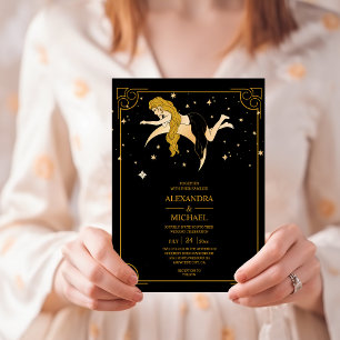 Mystical Black Gold Celestial Stars Wedding Invit Einladung