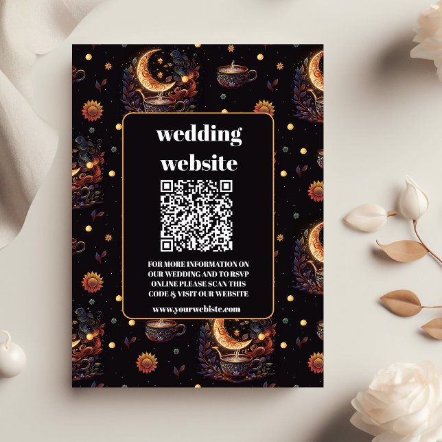 Mystical Black Gold Celestial Wedding qr Code Begleitkarte (Von Creator hochgeladen)