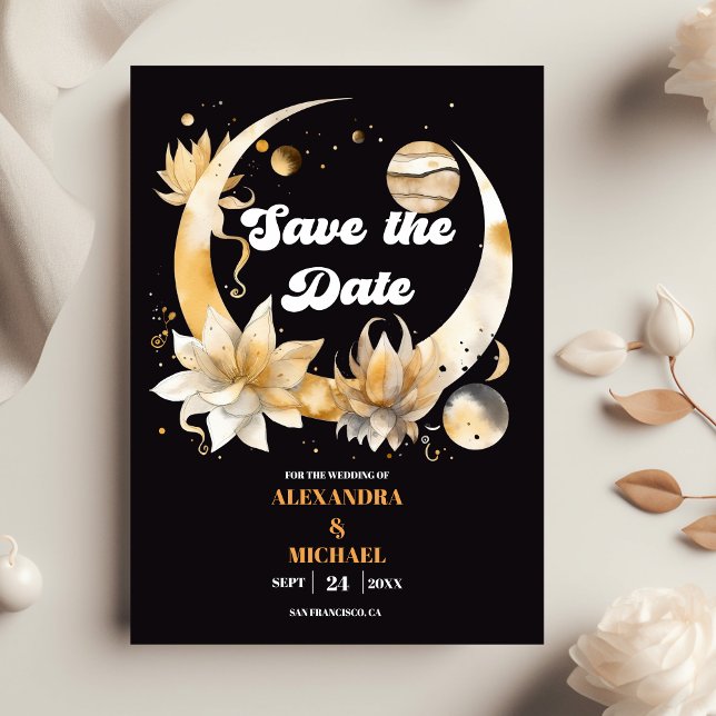 Mystical Black Gold Celestial Wedding Save The Date (Von Creator hochgeladen)