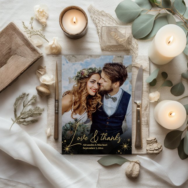 Mystical Black Gold Celestis Stars Wedding Dankeskarte (Von Creator hochgeladen)