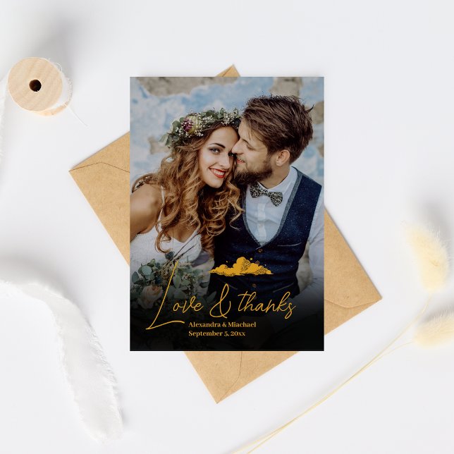 Mystical Black Gold Celestis Stars Wedding Dankeskarte (Von Creator hochgeladen)