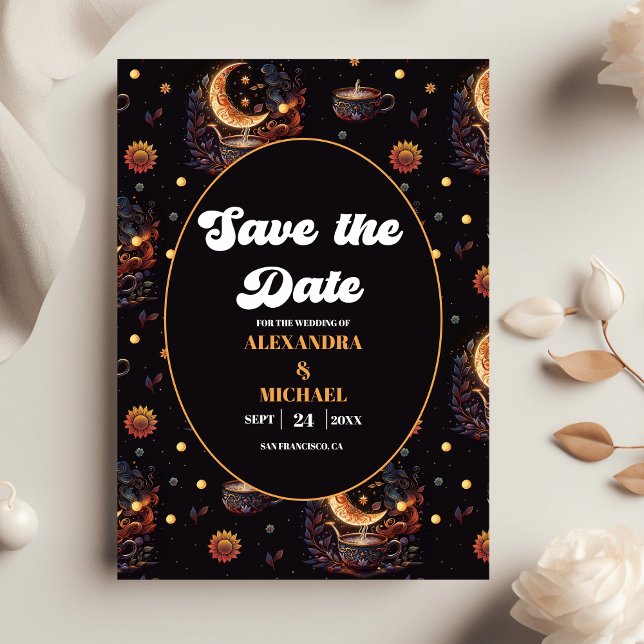 Mystical Black Gold Celestis Stars Wedding Save The Date (Von Creator hochgeladen)