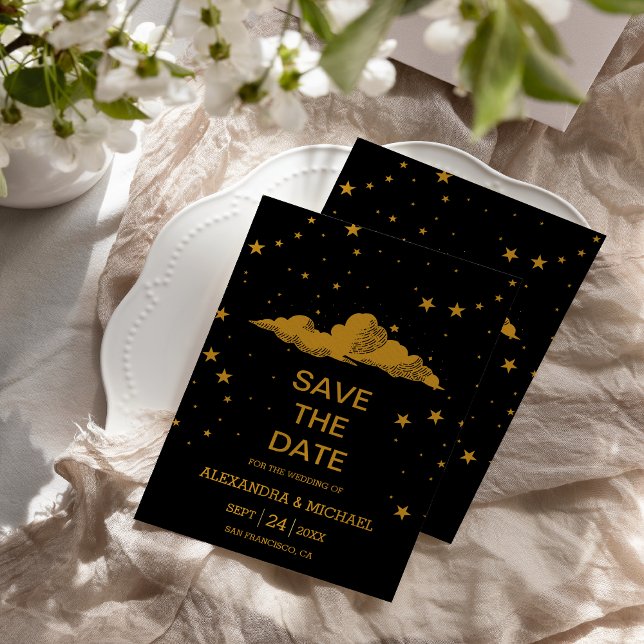 Mystical Black Gold Celestis Stars Wedding Save The Date (Von Creator hochgeladen)