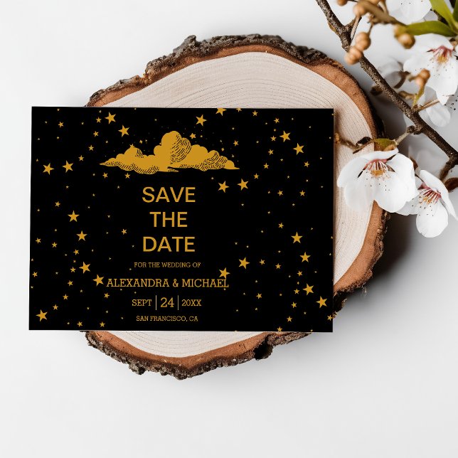 Mystical Black Gold Celestis Stars Wedding Save The Date (Von Creator hochgeladen)