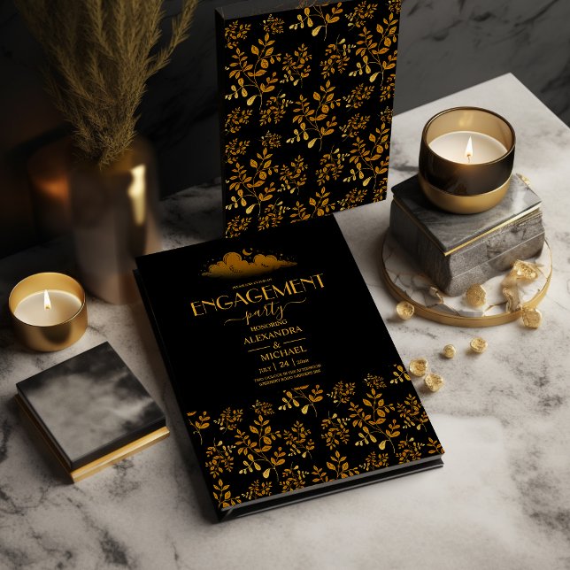 Mystical Black Gold Clouds Moon Engagement Einladung (Von Creator hochgeladen)