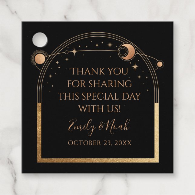 Mystical Black Gold Sun Moon Astronomie Hochzeit Geschenkanhänger (Vorderseite)