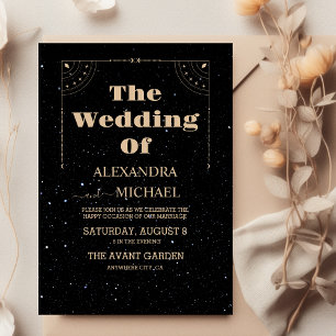 Mystical Black Gold Sun Moon Celestiding Wedding Einladung