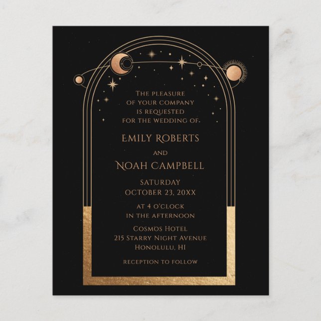 Mystical Black Gold Sun Moon Foto Hochzeit Flyer (Vorne)