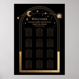 Mystical Black Gold Sun Moon Stars Hochzeit Poster