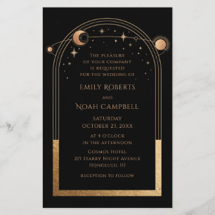 Mystical Black Gold Sun Moon Wedding Flyer