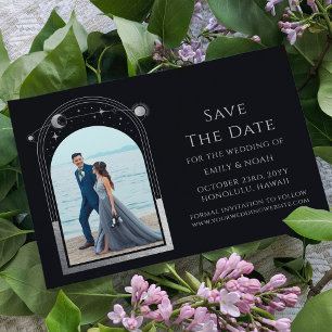 Mystical Black Silver Sun Moon Star Astronomie Save The Date