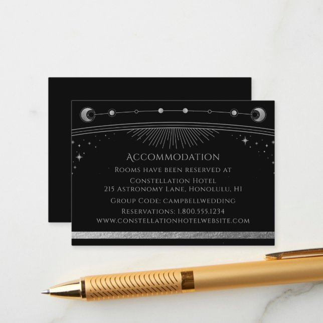 Mystical Black Silver Sun Moon Stars Unterkunft Begleitkarte (Vorderseite/Rückseite Beispiel)