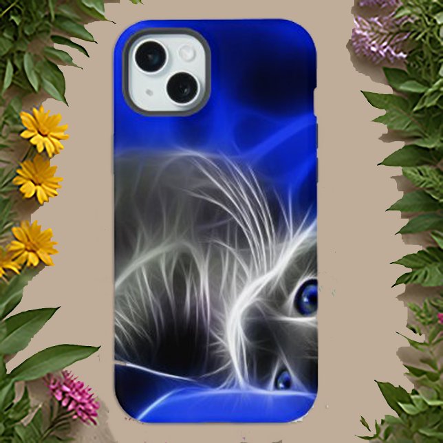 Mystical Blue Abstrakt Glows Cat iPhone 16 Hülle (Von Creator hochgeladen)