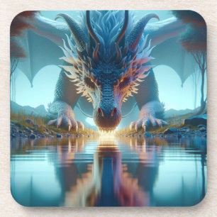 Mystical Blue Dragon betrachtet Reflektion in Wass Getränkeuntersetzer
