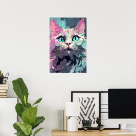 Mystical Blue Eyes Kitten | Niedliche Katze Poster