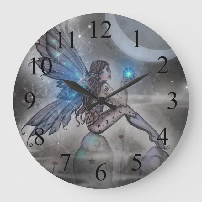 Mystical Blue Faiasy Fantasy Art Große Wanduhr (Vorderseite)
