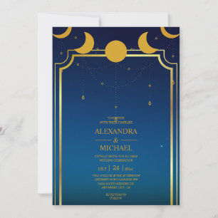 Mystical Blue Gold Celestial Stars Wedding Invit Einladung