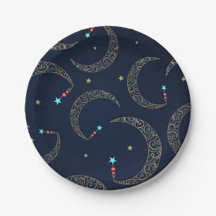 Mystical Blue & Gold Filigree Moon Celestial Party Pappteller