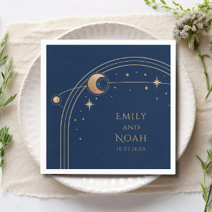 Mystical Blue Gold Sun Moon Astronomie Space Serviette