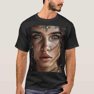 Mystical Blue-Mit Augen Portrait-T - Shirt