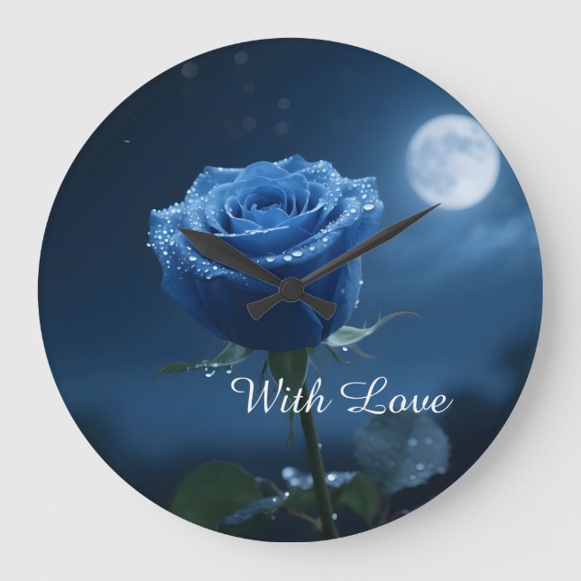 Mystical Blue Rose Timeless Heirloom Gift Floral Große Wanduhr (Vorderseite)