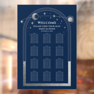 Mystical Blue Silver Sun Moon Stars Hochzeit Fensteraufkleber