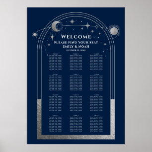 Mystical Blue Silver Sun Moon Stars Hochzeit Poster
