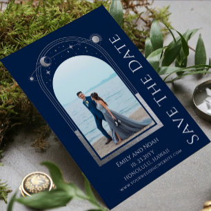 Mystical Blue Silver Sun Moon Stars Hochzeit Save The Date