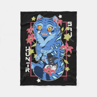 Mystical Blue Tiger Japanese Folk Art Style Fleecedecke