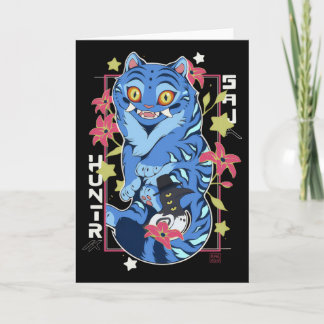 Mystical Blue Tiger Japanese Folk Art Style Karte