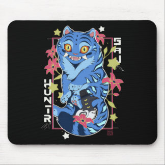 Mystical Blue Tiger Japanese Folk Art Style Mousepad