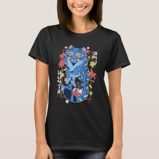 Mystical Blue Tiger Japanese Folk Art Style T-Shirt