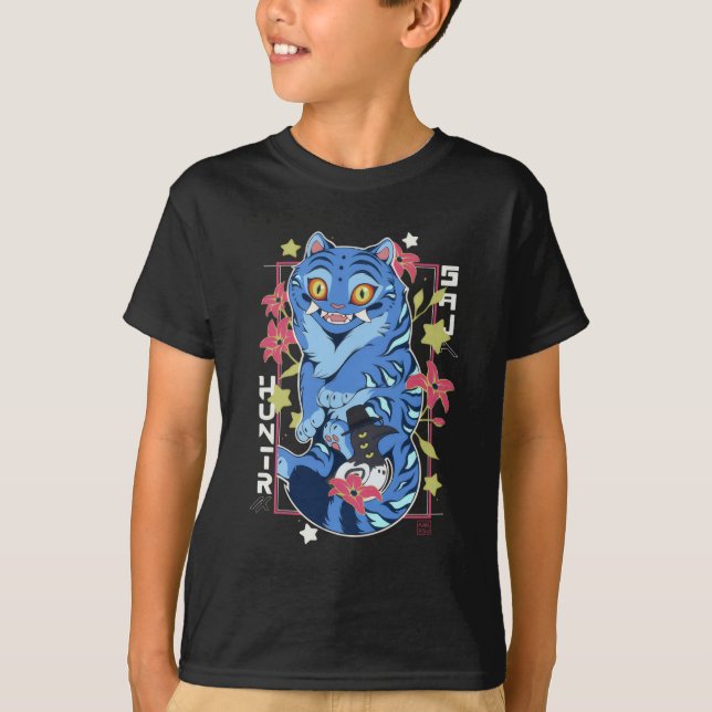 Mystical Blue Tiger Japanese Folk Art Style T-Shirt (Vorderseite)