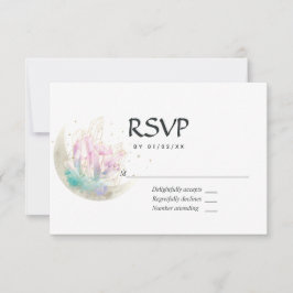 Mystical Boho Crystal Moon Wedding RSVP Karte