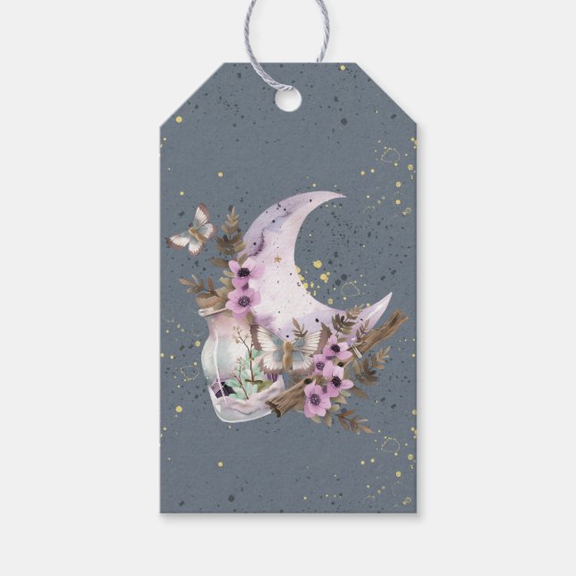 Mystical Boho Lavender Anemone Moon und Flaschen Geschenkanhänger (Vorderseite)