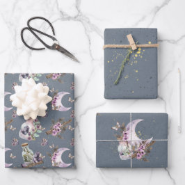 Mystical Boho Lavender Anemone Moon und Flaschen Geschenkpapier Set