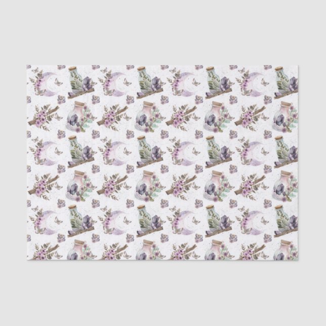 Mystical Boho Lavender Anemone Moon und Flaschen Seidenpapier (Vorderseite)