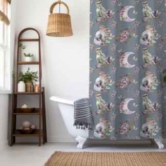 Mystical Boho Lavender Anemone Moon und Poster Duschvorhang