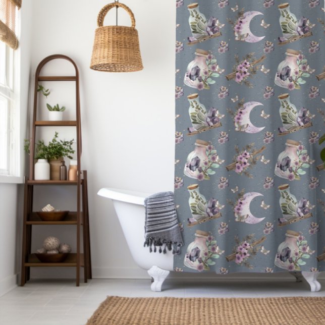 Mystical Boho Lavender Anemone Moon und Poster Duschvorhang (Von Creator hochgeladen)