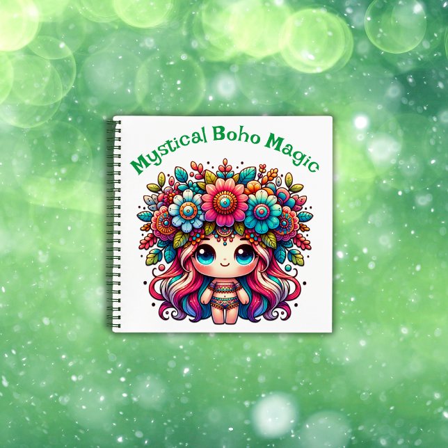 Mystical Boho Magic Green Text on White | Notizbuch (Von Creator hochgeladen)